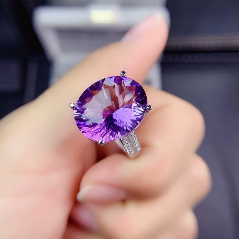 Bague Ajustable en Quartz Violet Naturel pour Femme