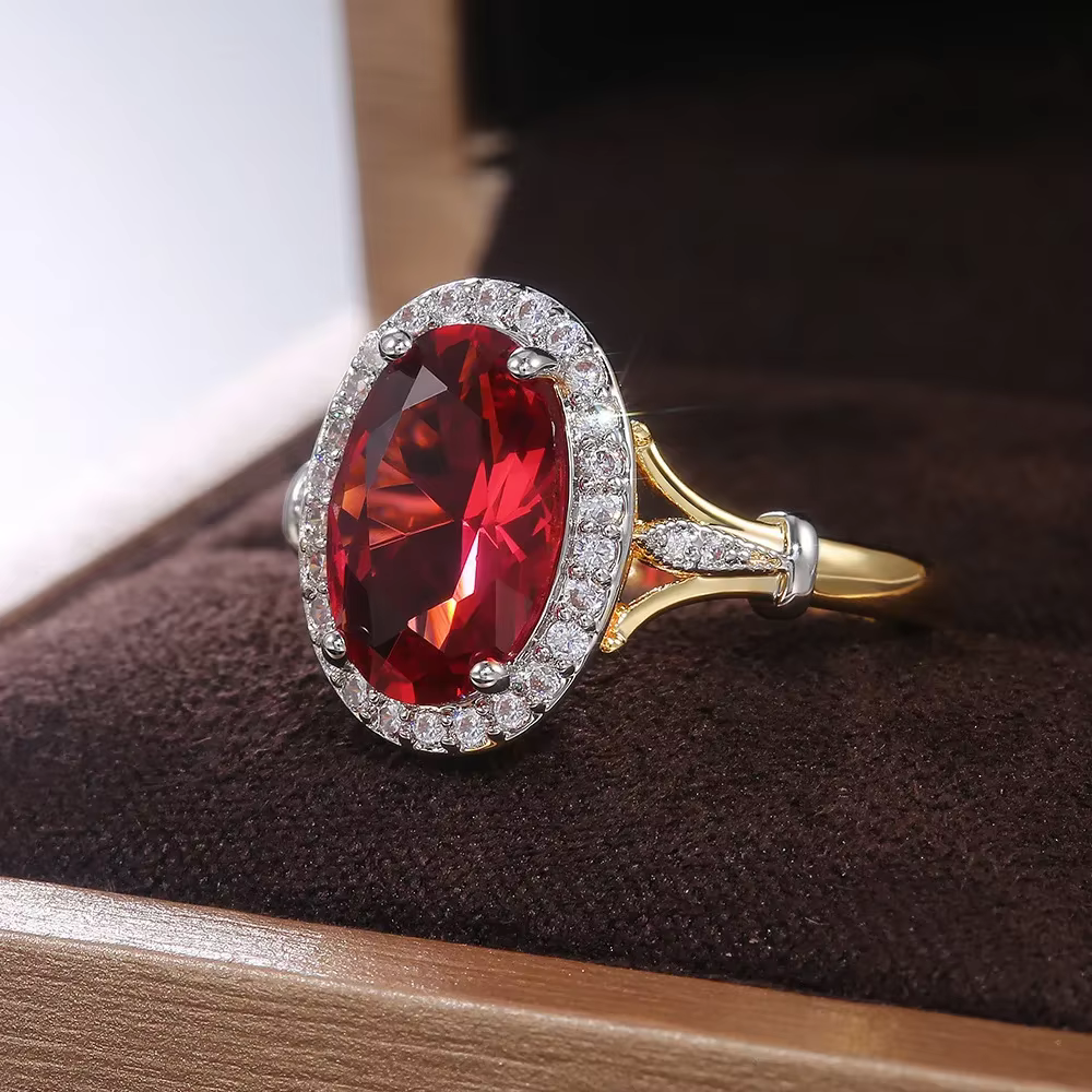 Bagues de luxe en zircone cubique rouge Rose pour femmes
