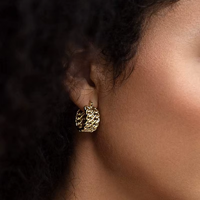 Huretailers-Boucles d'oreilles créoles en métal doré pour femmes