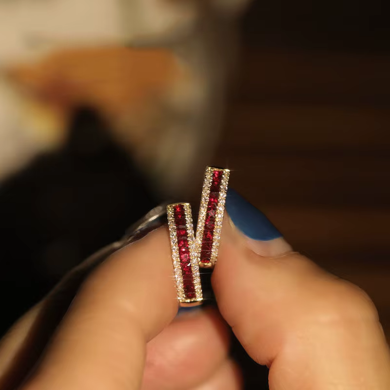 Boucles d'oreilles exquises en argent incrusté de rubis pour femmes
