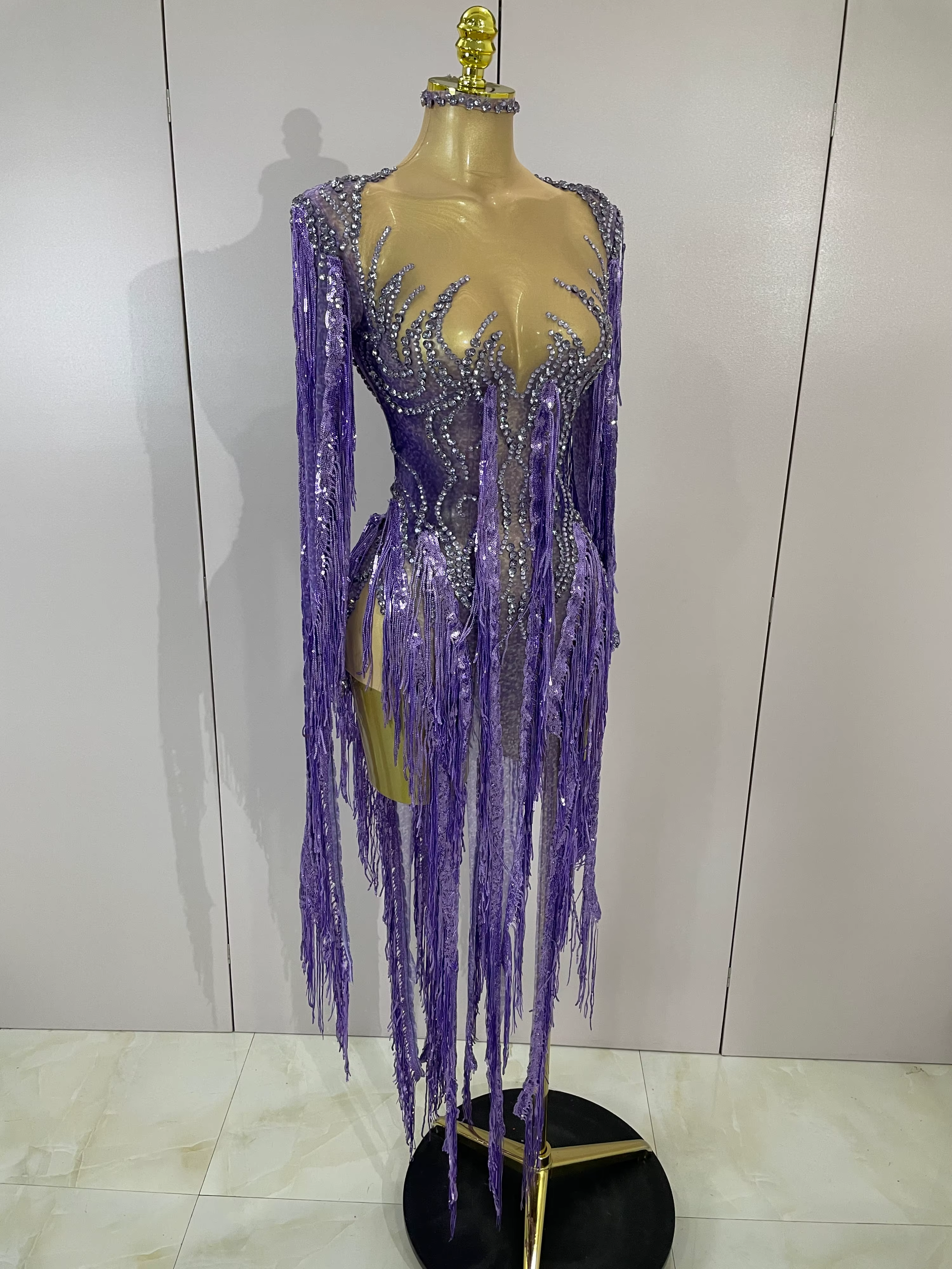 Robe longue transparente en maille pour femme