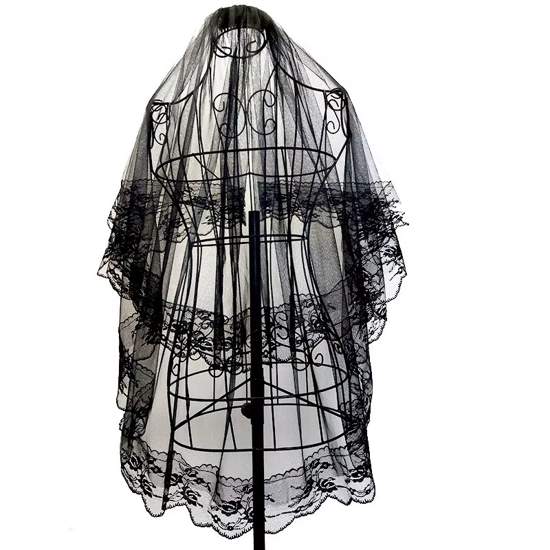 Voile de mariée d'Halloween pour femmes avec bord en dentelle
