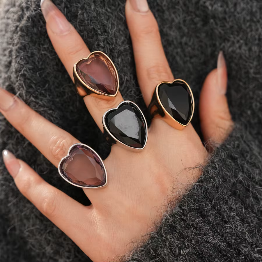 Bague ouverte en forme de cœur, bague haut de gamme