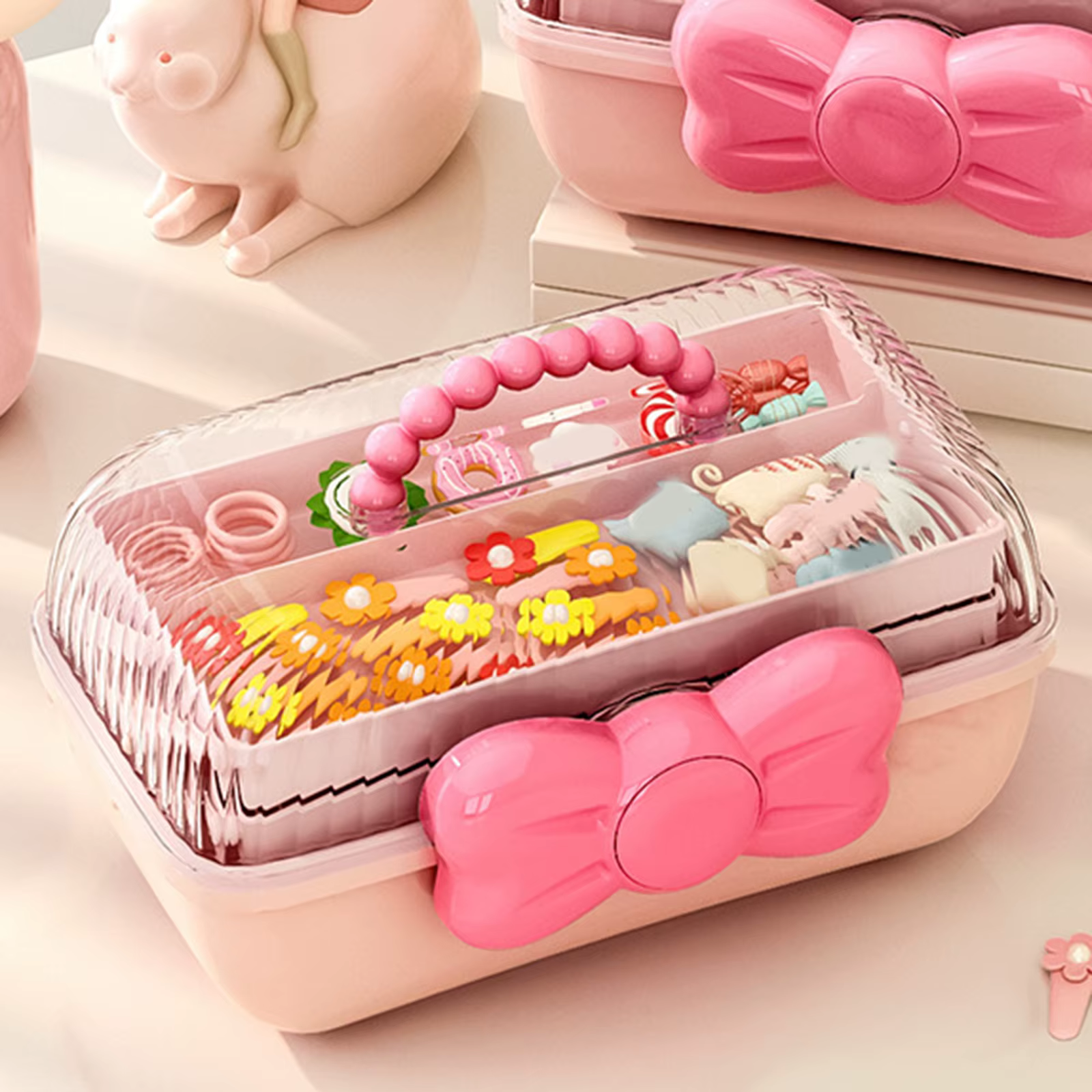 Boîte de rangement portable pour accessoires de cheveux pour filles