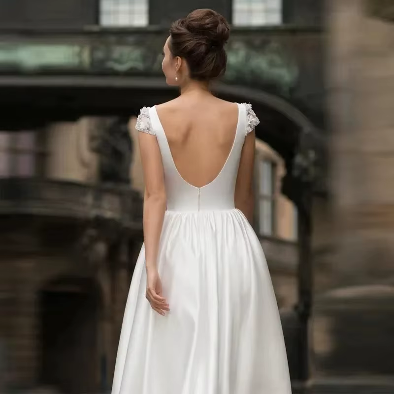 Robe De mariée courte sans manches, dos nu, ligne a, en Tulle, blanche