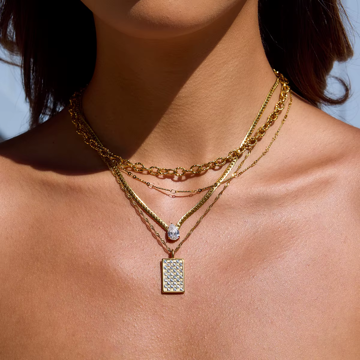 Yori nouveauté bijoux d'été faits à la main 18K PVD plaqué étanche déclaration pendentif rectangulaire collier