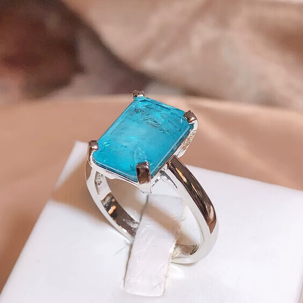 Exquisite Women's for Ring Square Paraiba Blue Jewelry