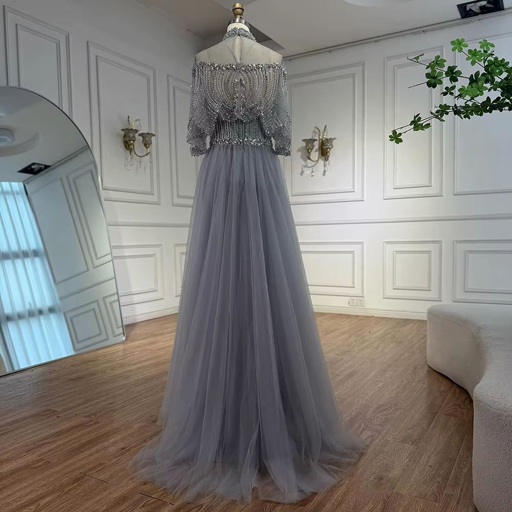 Robe de soirée de luxe grise en perles