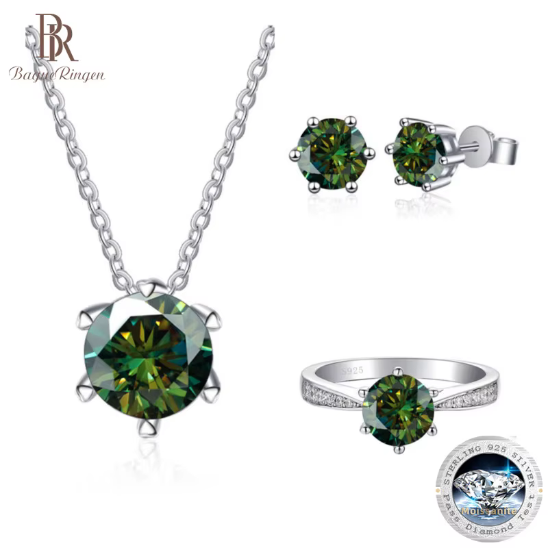 1ct Moissanite ensemble de bijoux 925 en argent Sterling bague boucles d'oreilles collier 3 pièces