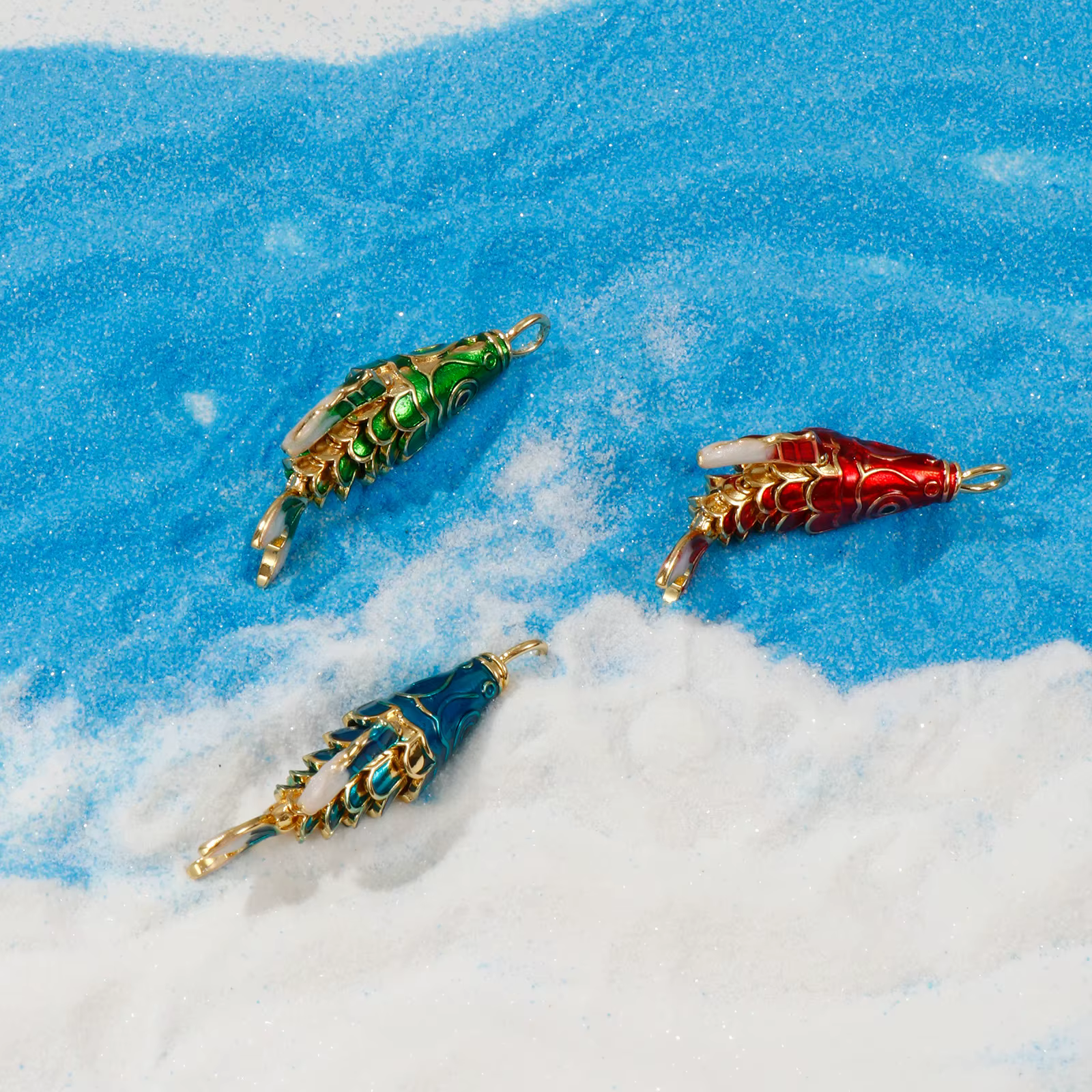 1 pièce mobile en laiton océan bijoux poisson pendentifs 18K plaqué or émail rouge vert bleu