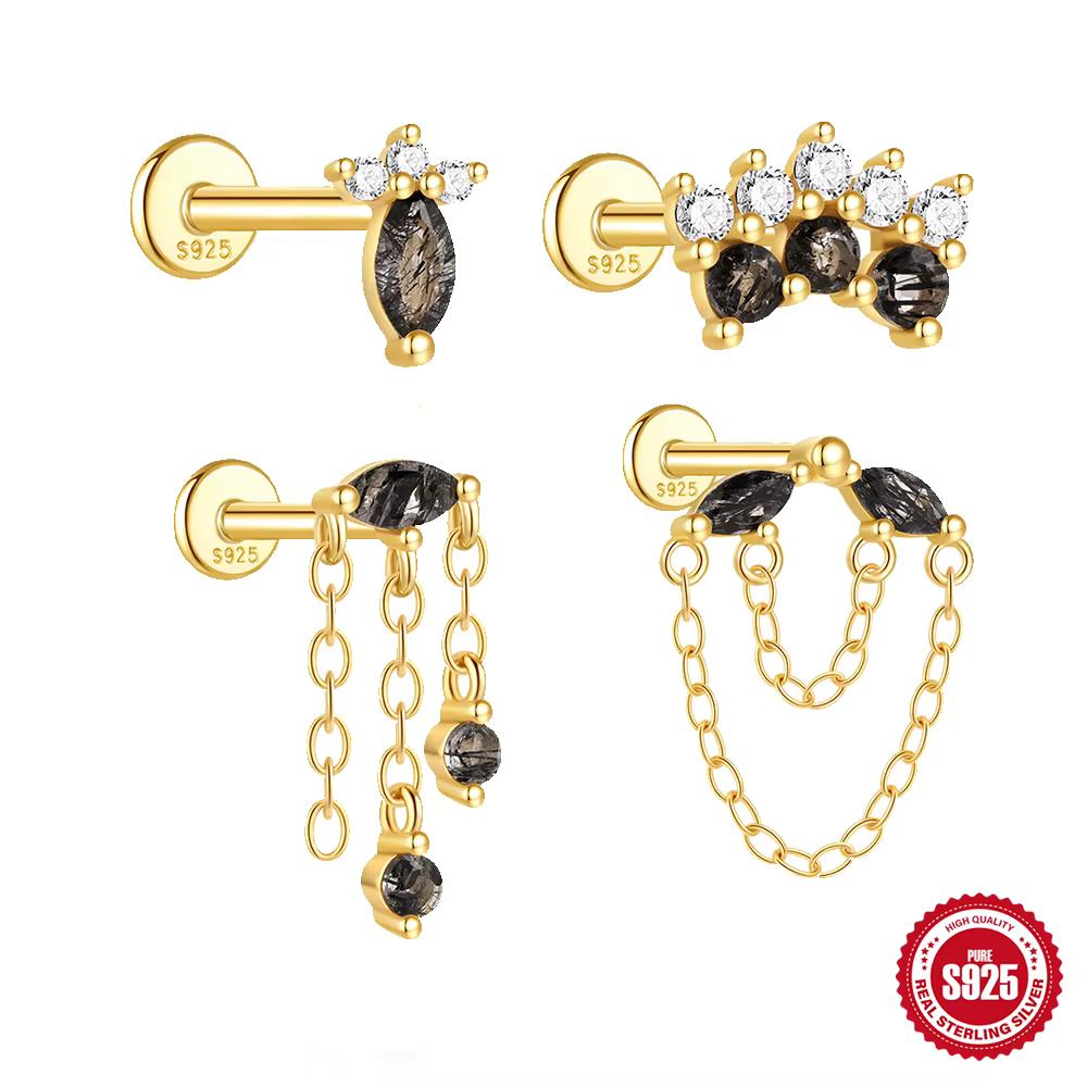 ROXI 925 argent Sterling oeil de cheval gland noir quartzRutilated boucles d'oreilles pour les femmes Tourmaline 18K or Palta Piercing bijoux