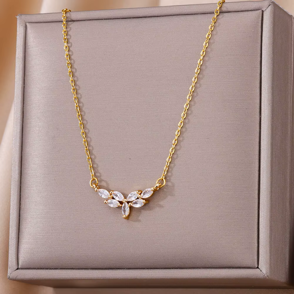 Vigne goutte d'eau Zircon acier inoxydable colliers pour femmes couleur or pendentif collier de luxe fête esthétique bijoux cadeau BFF