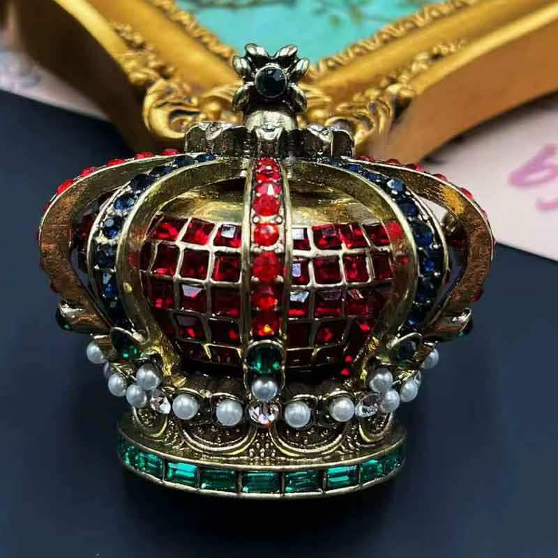 Broche de perles Vintage avec couronne de reine en strass, industrie lourde