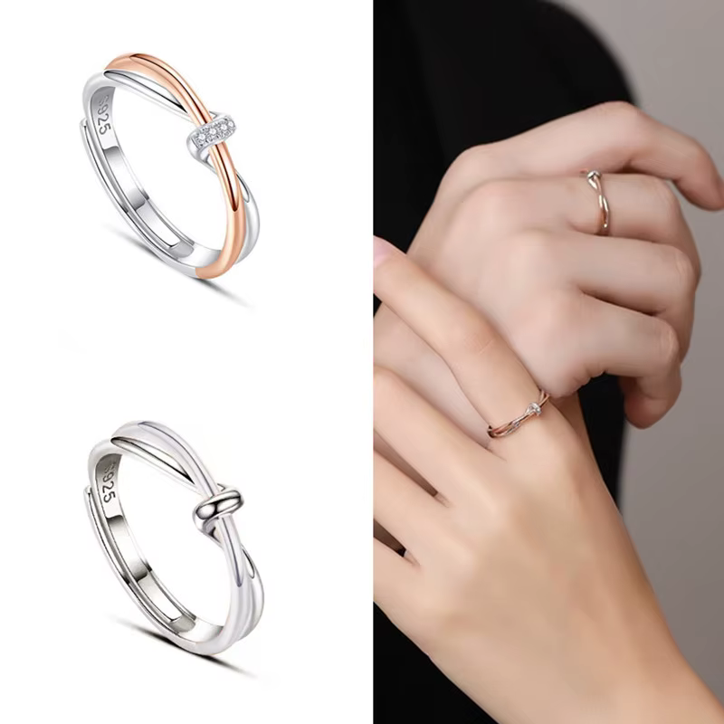 Bague de Couple en argent Sterling 925 pour hommes et femmes