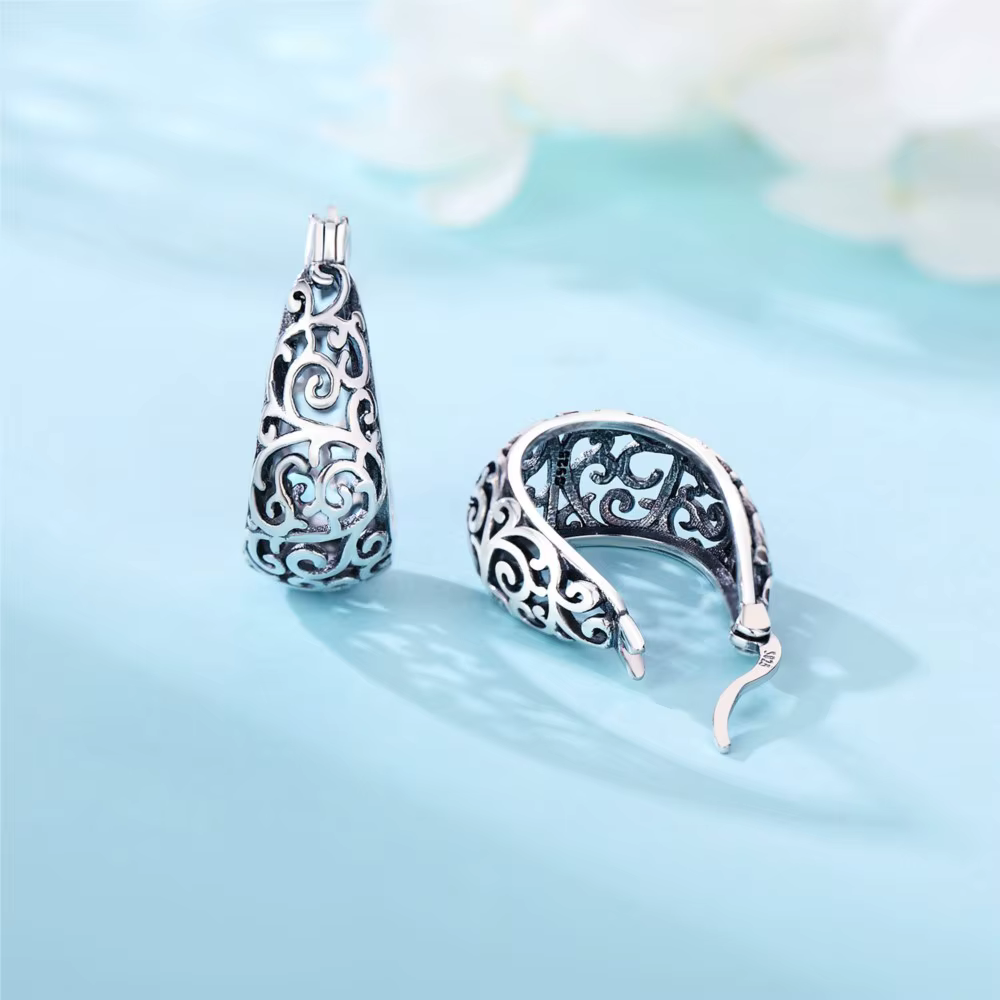 Boucles d'oreilles créoles vintage en argent regardé 925 pour femmes