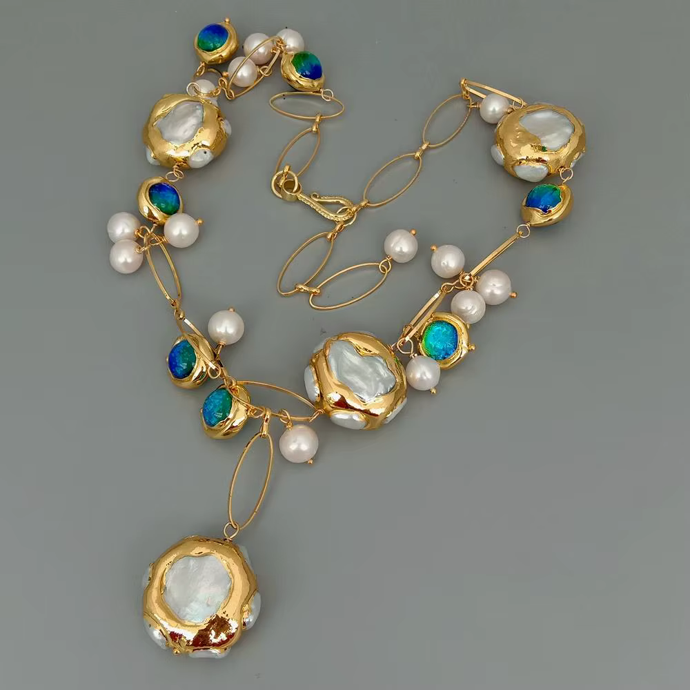 Offre Spéciale! Collier rempli d'or en verre de Murano bleu