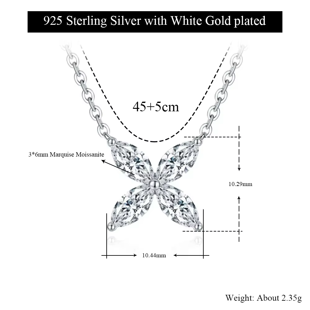 Collier Fleur en Argent S925 avec Moissanite Taille Marquise
