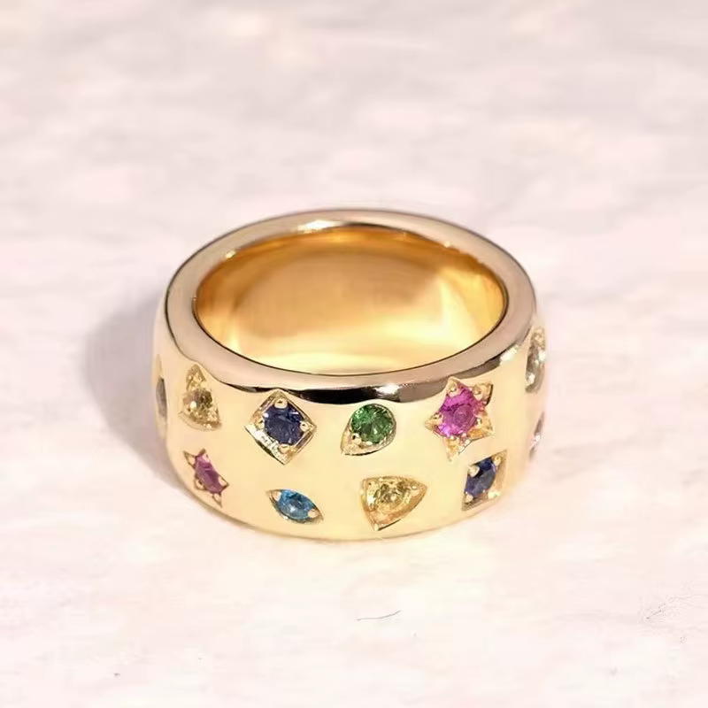 Bagues classiques irrégulières à Double rangée avec incrustation de diamants de couleur