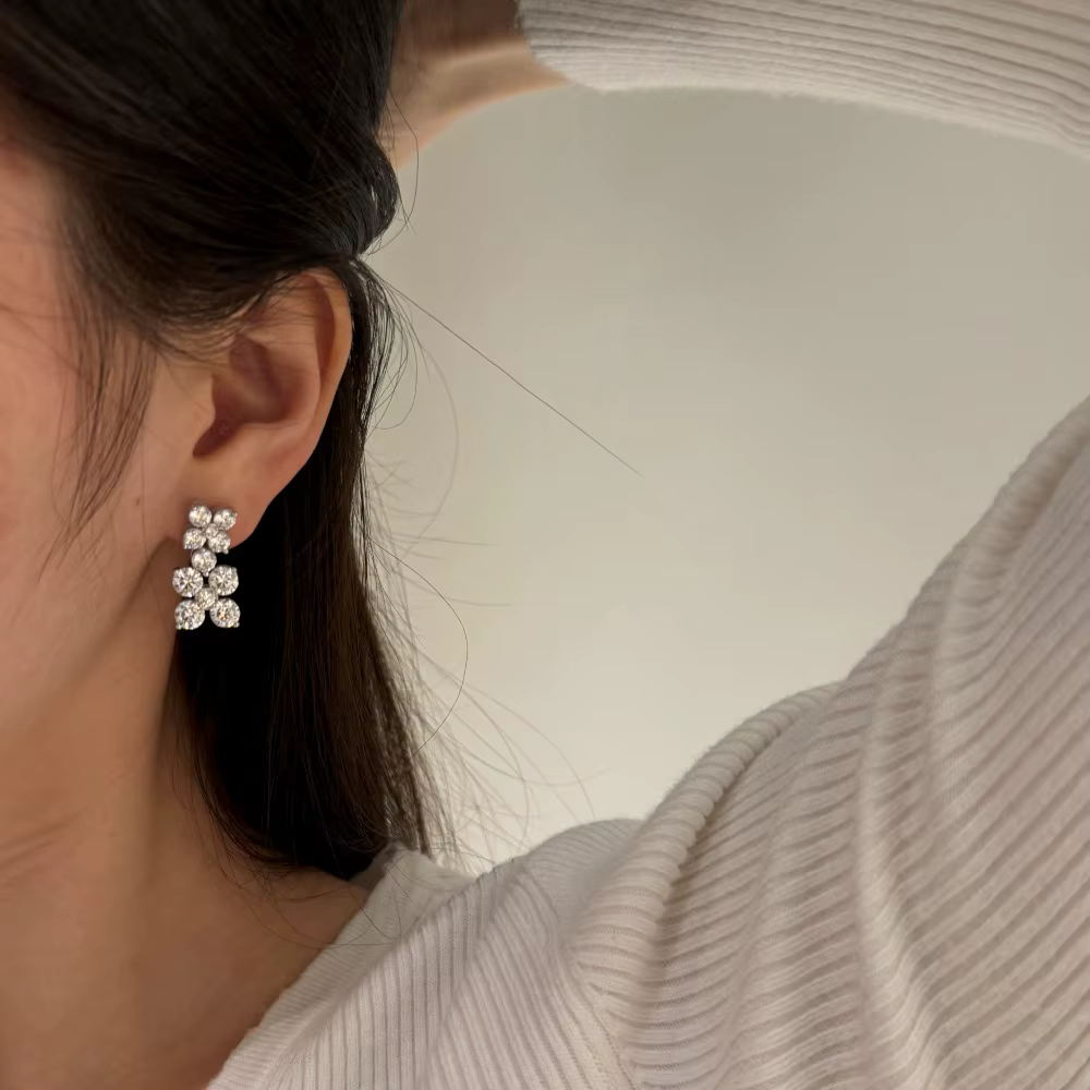 Vinregem Sparkling Lab créé saphir haute teneur en carbone diamant gemmes boucles d'oreilles en argent Sterling 925 bijoux fins en gros