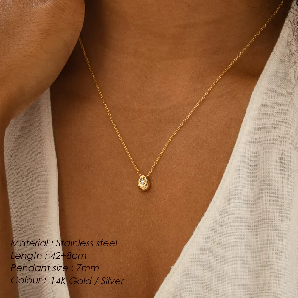 Collier pendentif goutte d'eau en acier inoxydable plaqué or pour femme EManco