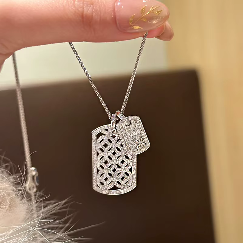 Luxueux collier carré en argent 925 incrusté de diamants rétro nouveau dans le style chinois exquis