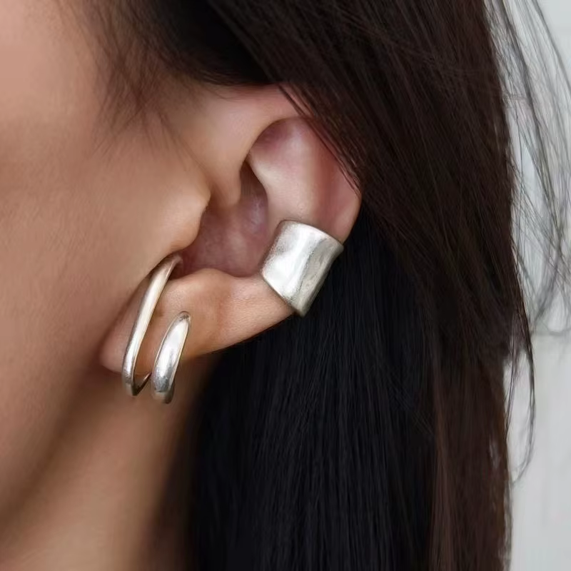 Vintage Faux Piercing Earcuff Double cercle oreille manchette