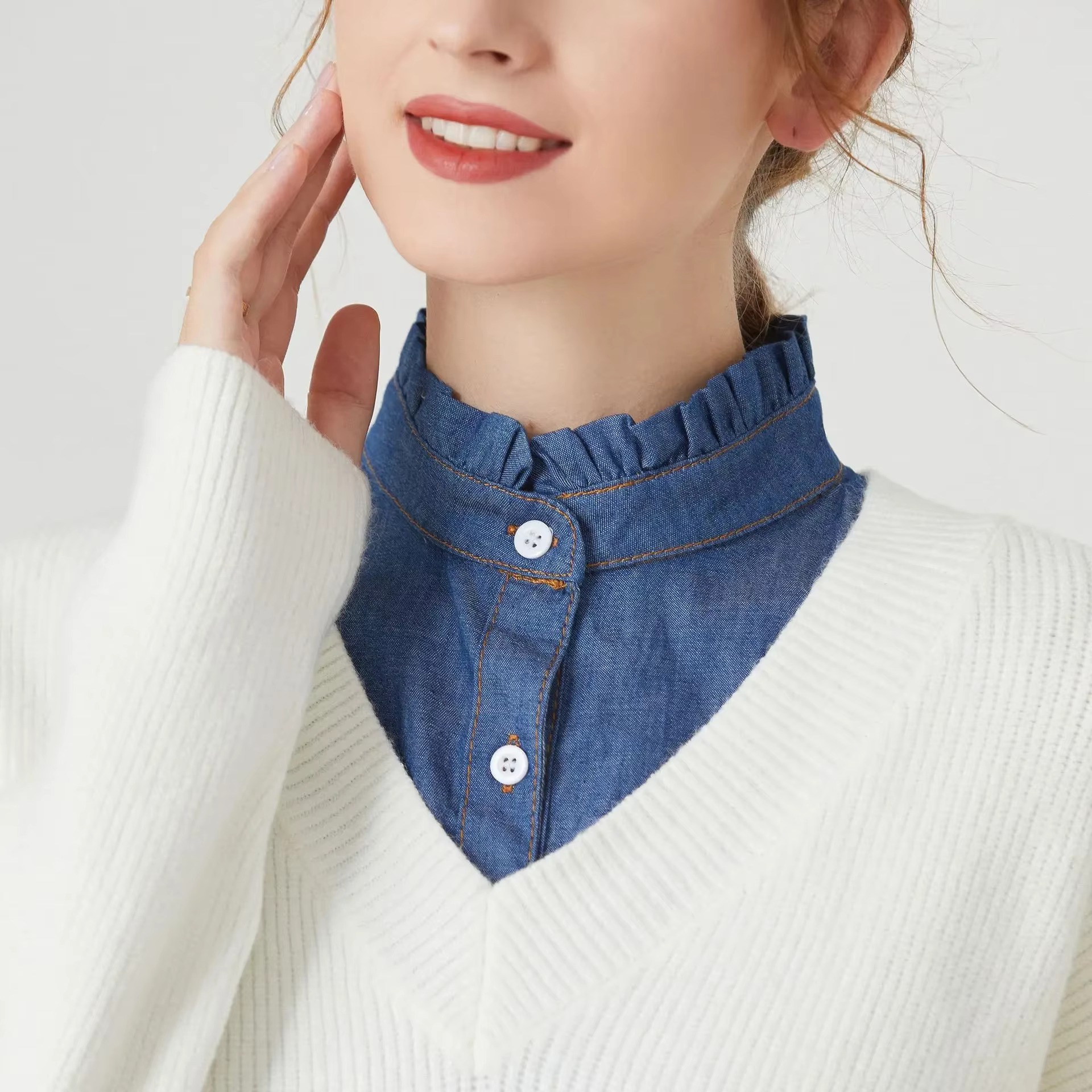 Faux col en dentelle pour pull et chemisier pour femme