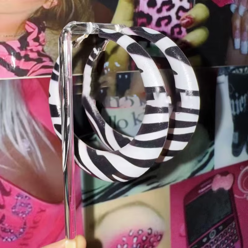 Y2K – boucles d'oreilles géométriques à rayures zébrées pour femmes