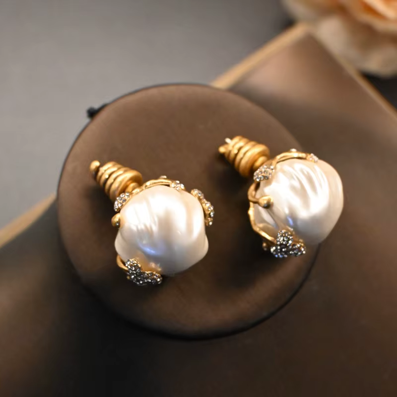 KEQIU – bague en laiton vintage sertie d'un clou de bourgeon de fleur de perle baroque haut de gamme