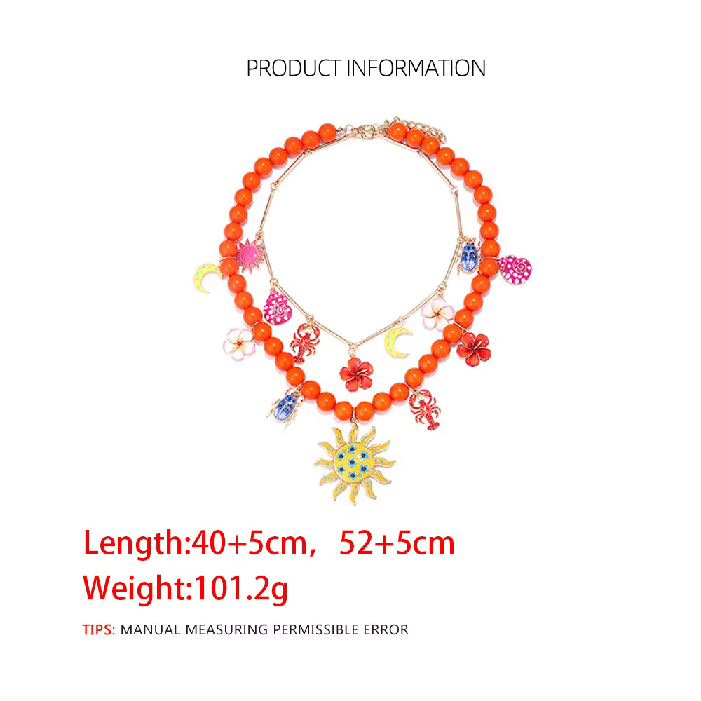 Nouveaux colliers bohèmes orange perlés avec pendentifs soleil