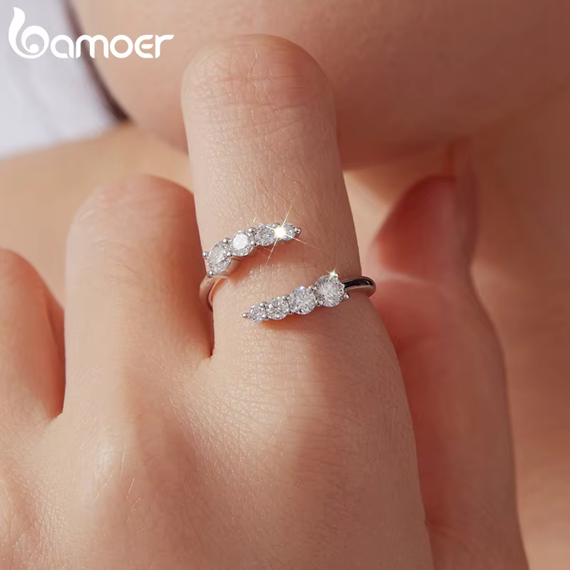 BAMOER – bague ouverte en Moissanite