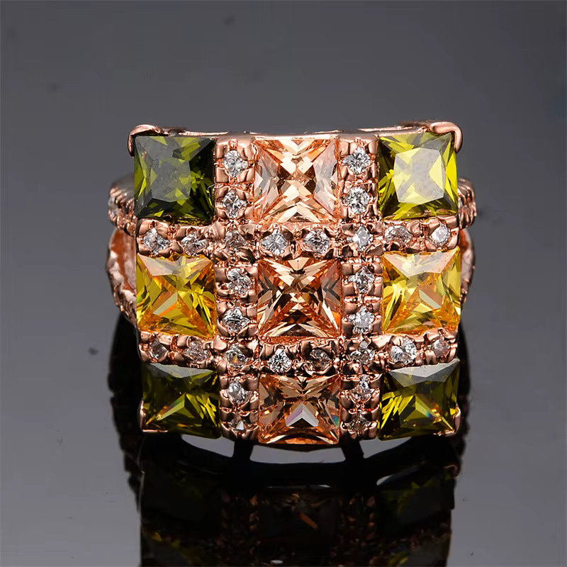 Grandes bagues carrées de luxe en Zircon multicolore pour femmes