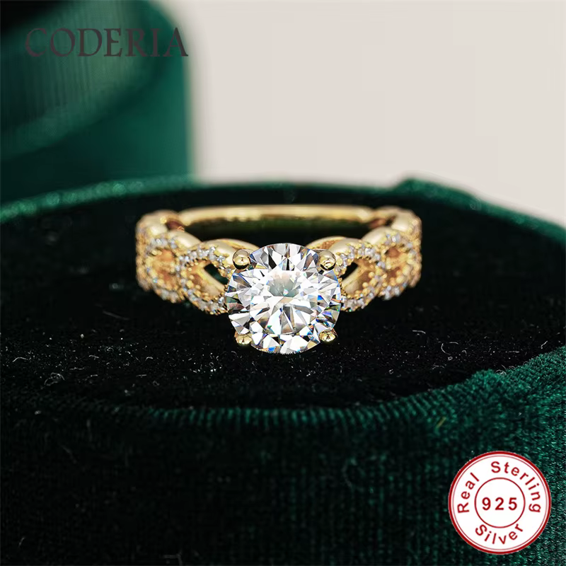 Bague Moissanite ronde 2CT D VVS1 pour femmes
