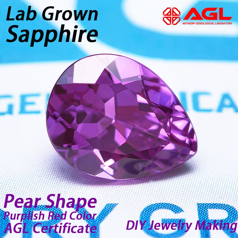 Saphir de laboratoire rouge violacé taille poire pour la fabrication de bijoux DIY