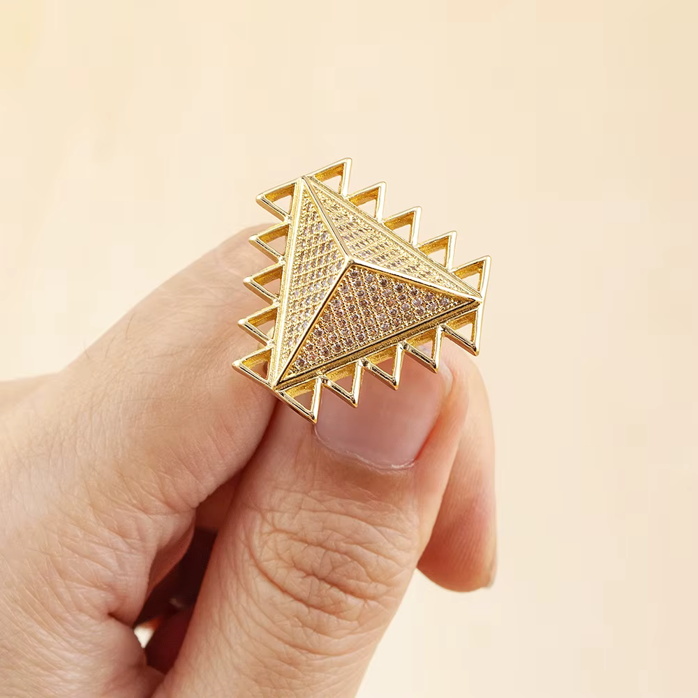 Nidin nouveauté Vintage egypte pyramide plaqué or Zircon anneau Style Punk Triangle ouverture réglable fête bijoux cadeaux