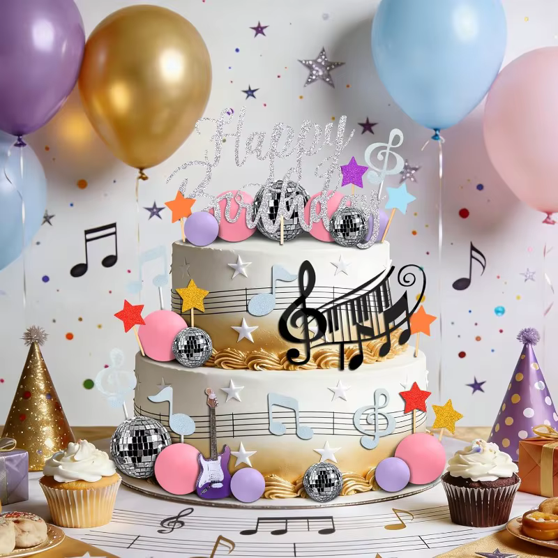 Décorations de gâteau musical pour fille : thème concert de pop