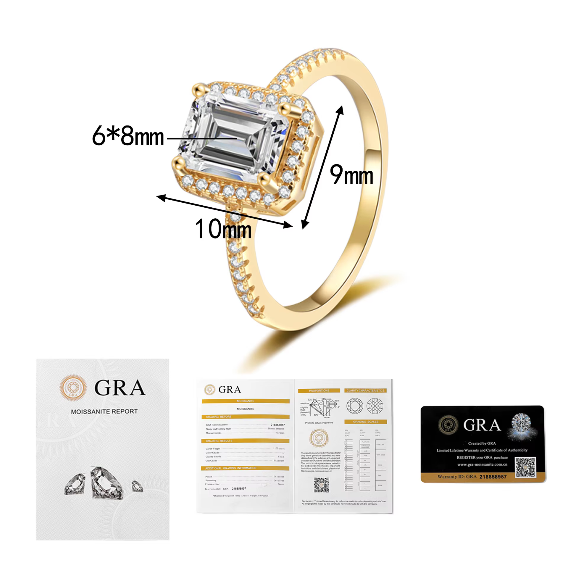 Bague en Moissanite D VVS1 Taille Emeraude et Redien pour Femme