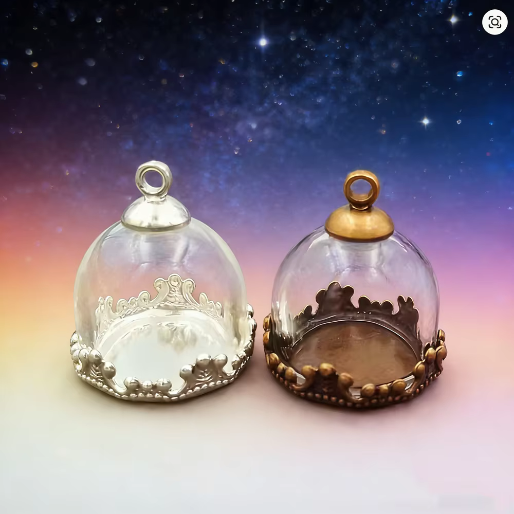 5 ensembles 15mm Globe en verre dôme couronne Base perles ensemble de bouchons