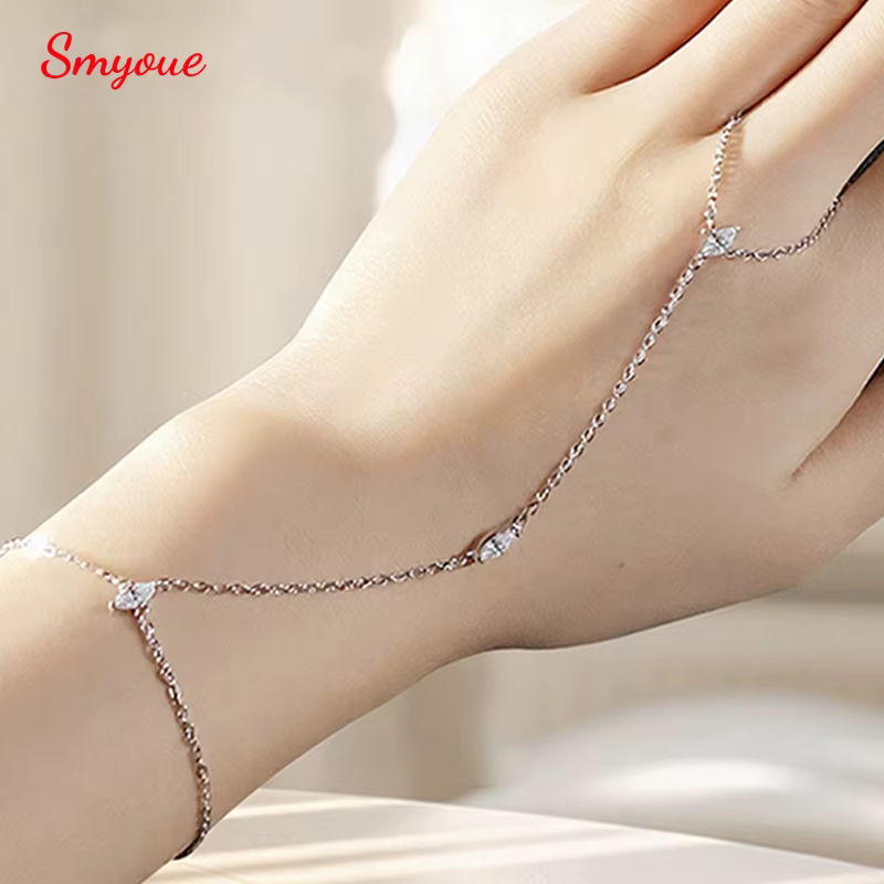 Smyoue 3*6mm Marquise coupe Moissanite Bracelets pour femme chaîne réglable 3 pierres précieuses 100% S925 argent Sterling plaqué 18K bijoux