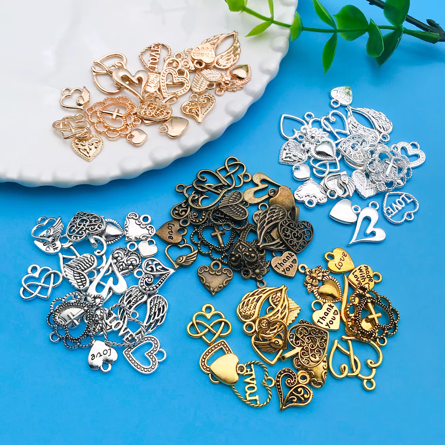 Lot de 20/100 pièces de cœurs mixtes en alliage de zinc
