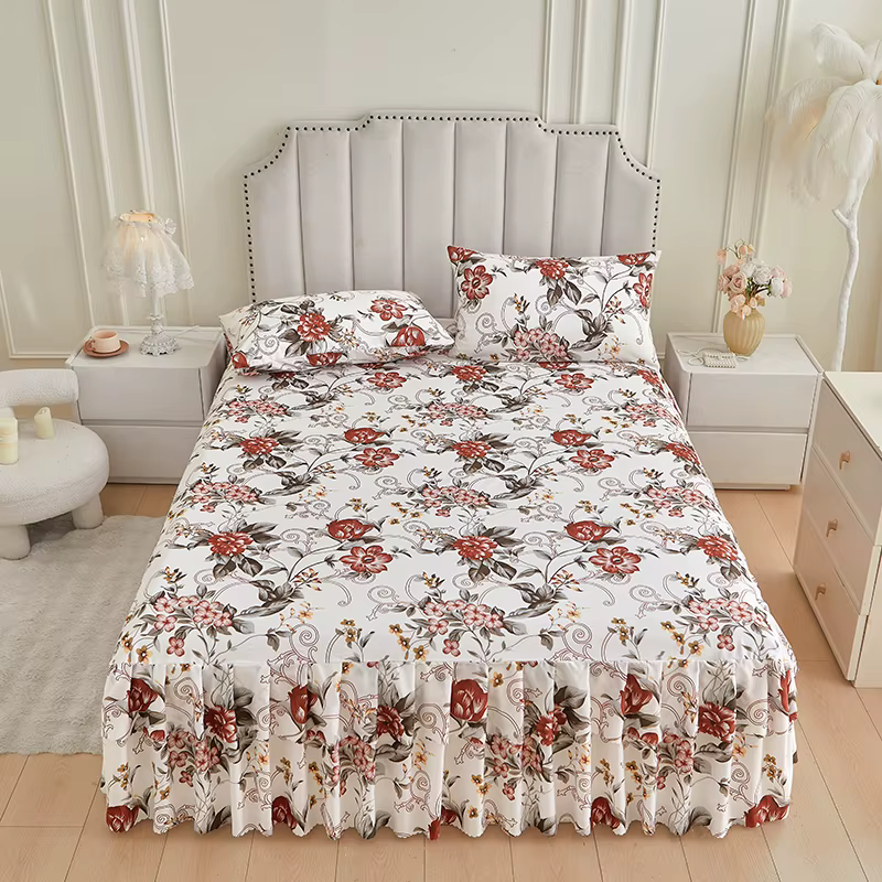 Ensemble de 3 pièces de jupe de lit de Style Floral et taie d'oreiller