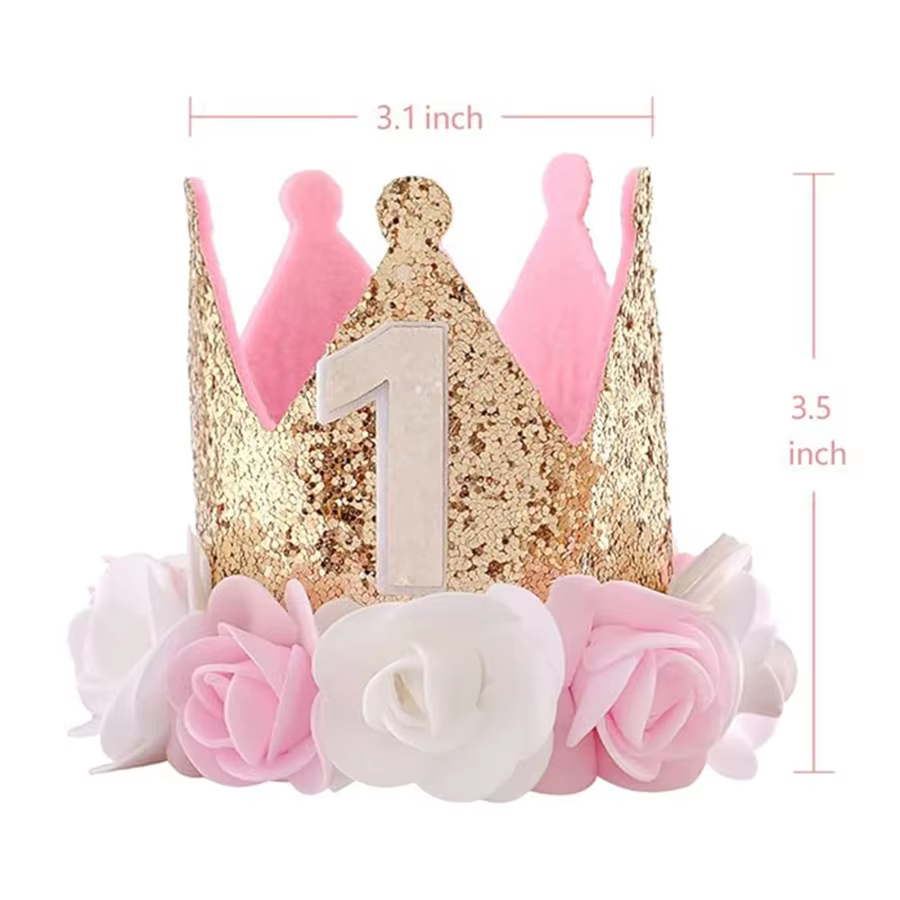 Chapeau d'anniversaire premier anniversaire 1er pour bébé fille décor cadeaux or Rose