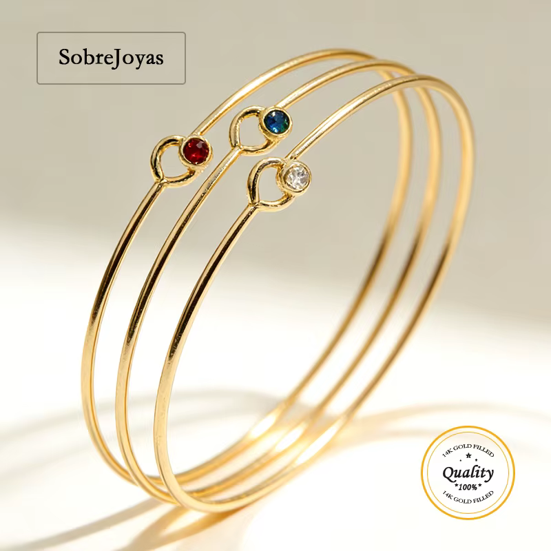 Bracelet jonc en or rempli 14K avec zircon rond