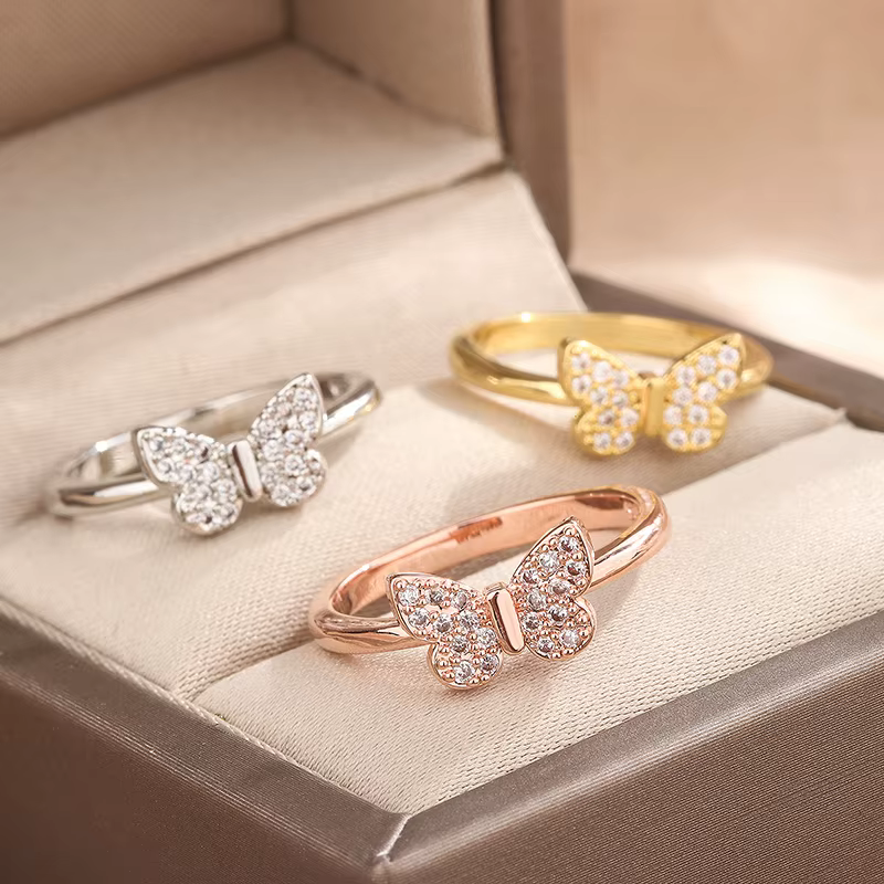 Mn-Bague papillon en argent regardé 925 pour femme