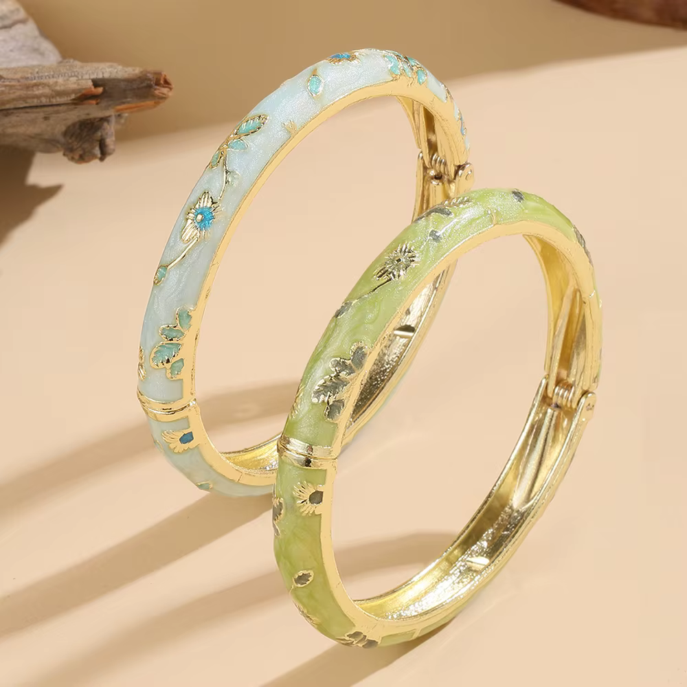 FTCY 2 pièces fleur Bracelet pour femmes Vintage bohème cloisonné