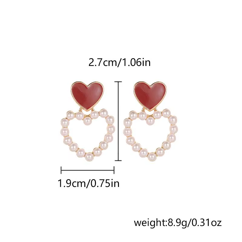 Boucles d'oreilles clous carrées émaillées bordeaux vintage pour femme