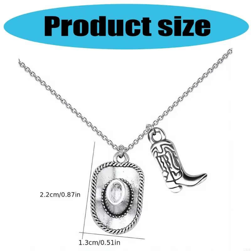 Collier à breloques en argent Antique avec chapeau Cowboy botte
