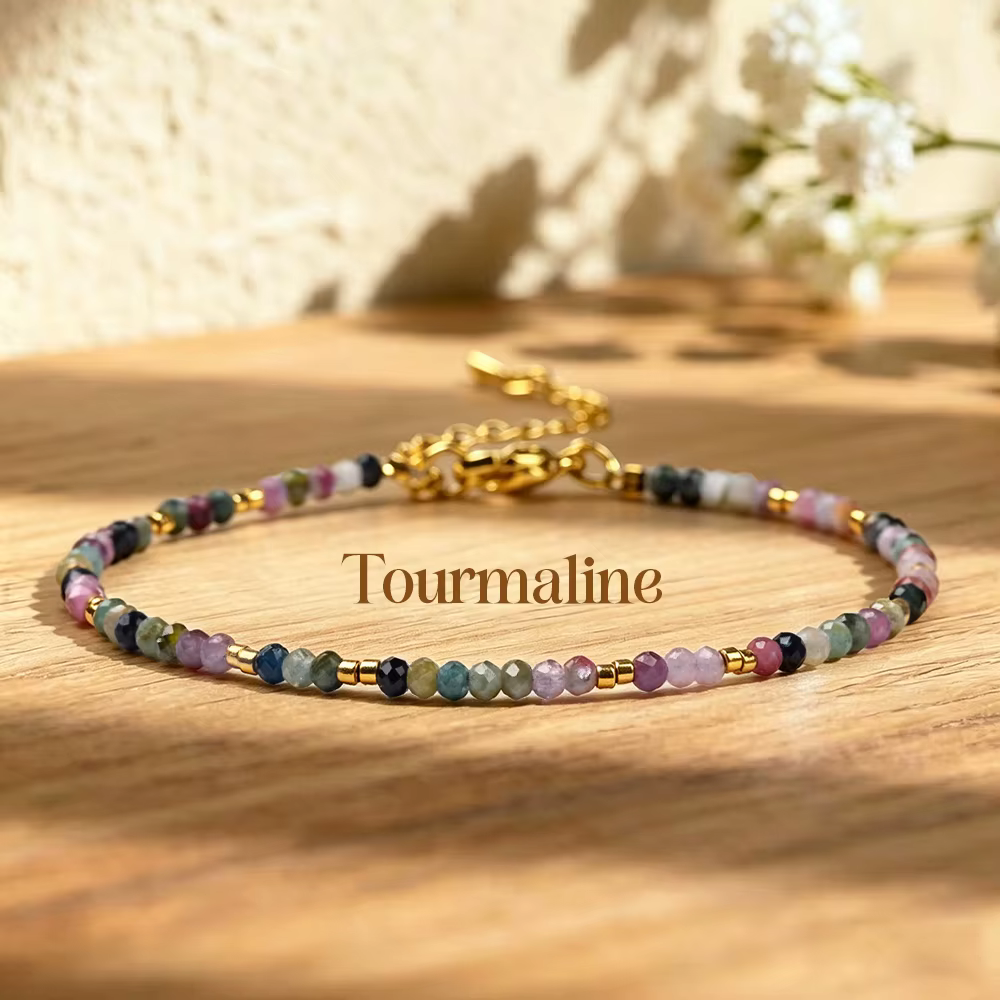 Bracelet Bohème en Pierres Naturelles Garnet et Pierre de Lune Facettées