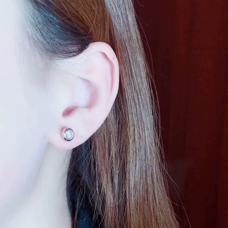 Boucles d'oreilles brillantes en diamant rond plaqué or rose violet 14 carats pour femmes