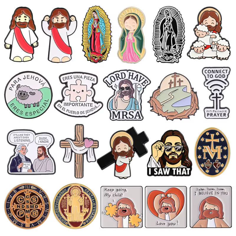 Broches émaillées Croix Catholique Jésus Vierge Marie de Guadalupe Religieuses Chrétiennes